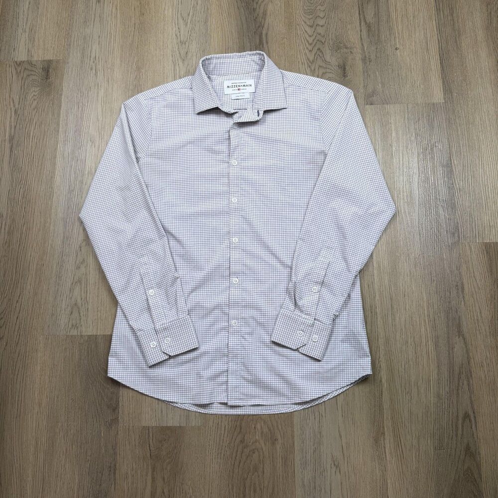 Mizzen + Main Shirt Mens Large White Check Leeward Trim Fit Dress Button Up